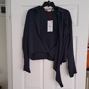 Zara Deep Green Button-Up Blouse